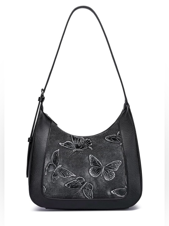 Handbags - Cruelty Free VEGAN LEATHER Black BUTTERFLIES Butterfly Shoulder bag Purse boho